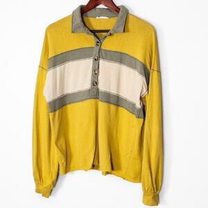 Anthropologie Women's Polo Top Yellow Size Large Colorblock Academia